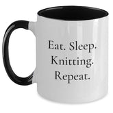 Funny Knitting Gifts for Women from Family - Eat. Sleep. Knitting. Repeat. Two Tone Coffee Mug for Graduation - Main